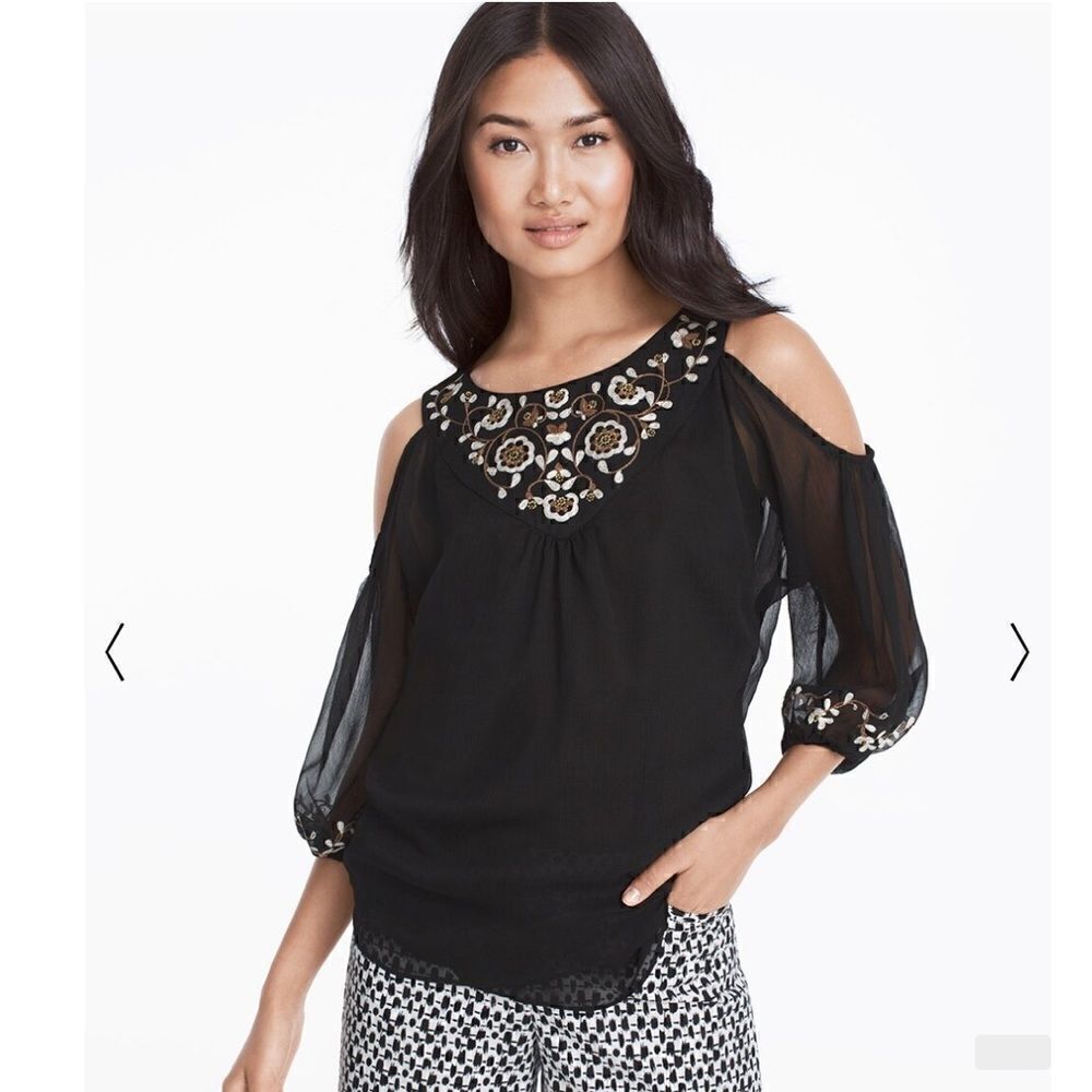 NWOT WHBM Embroidered Cold-Shoulder Blouse